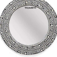 Bone Inlay Floral Design Black Wall Mirror for Wall Hanging Décor.