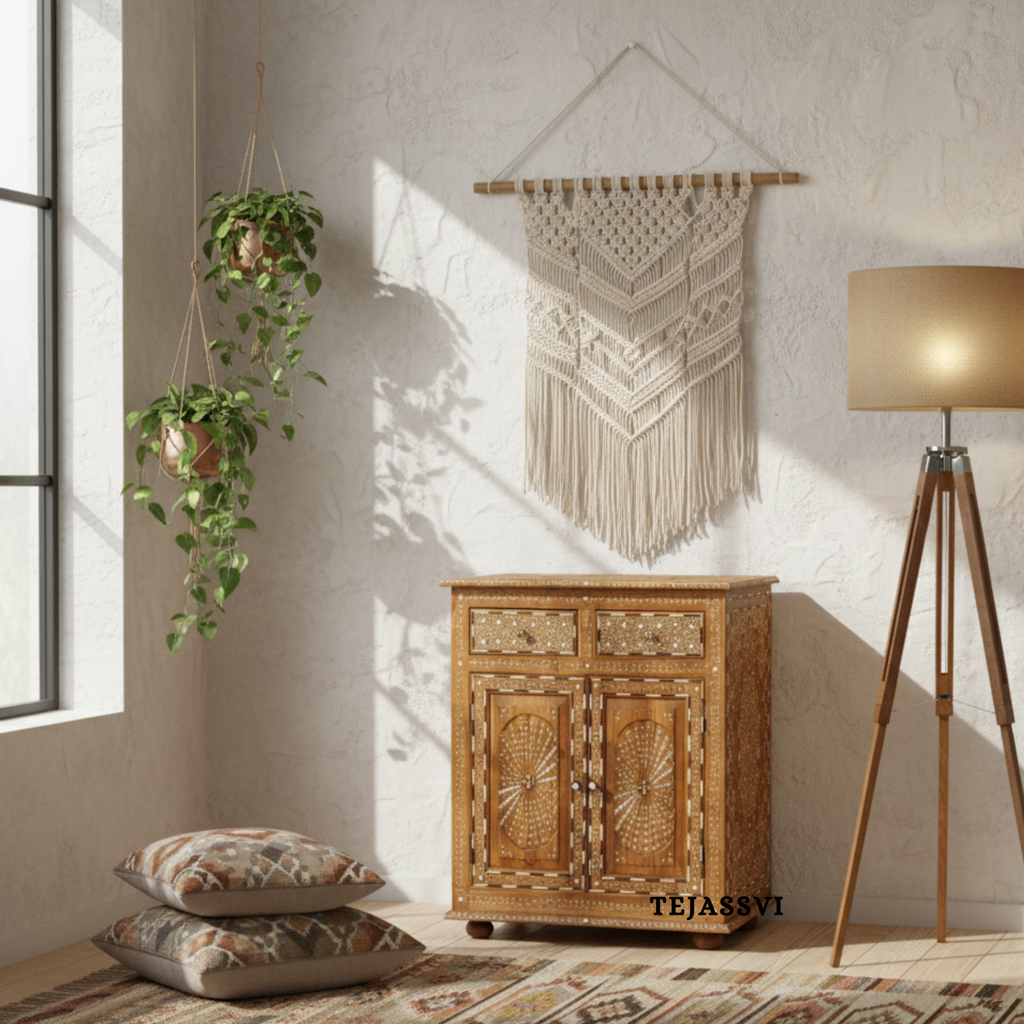 Handmade Wood Bone Inlay Modern Sideboards / Wood Bone Inlay Console | Wood Bone Inlay Cabinet With 2 Drawer & 2 Door Furniture  | Wooden Sideboards | Luxury Furniture.