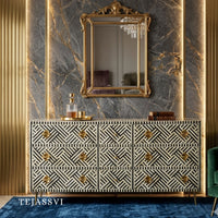 Wooden Bone Inlay Sideboard / Wooden Bone Inlay 9 Drawer Dresser / Bone Inlay Chest of 9 Drawer / Bone Inlay Buffet Large Dresser / Storage Unit.