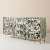 Wooden Bone Inlay Sideboard / Wooden Bone Inlay 9 Drawer Dresser / Bone Inlay Chest of 9 Drawer / Bone Inlay Buffet Large Dresser / Storage Unit.