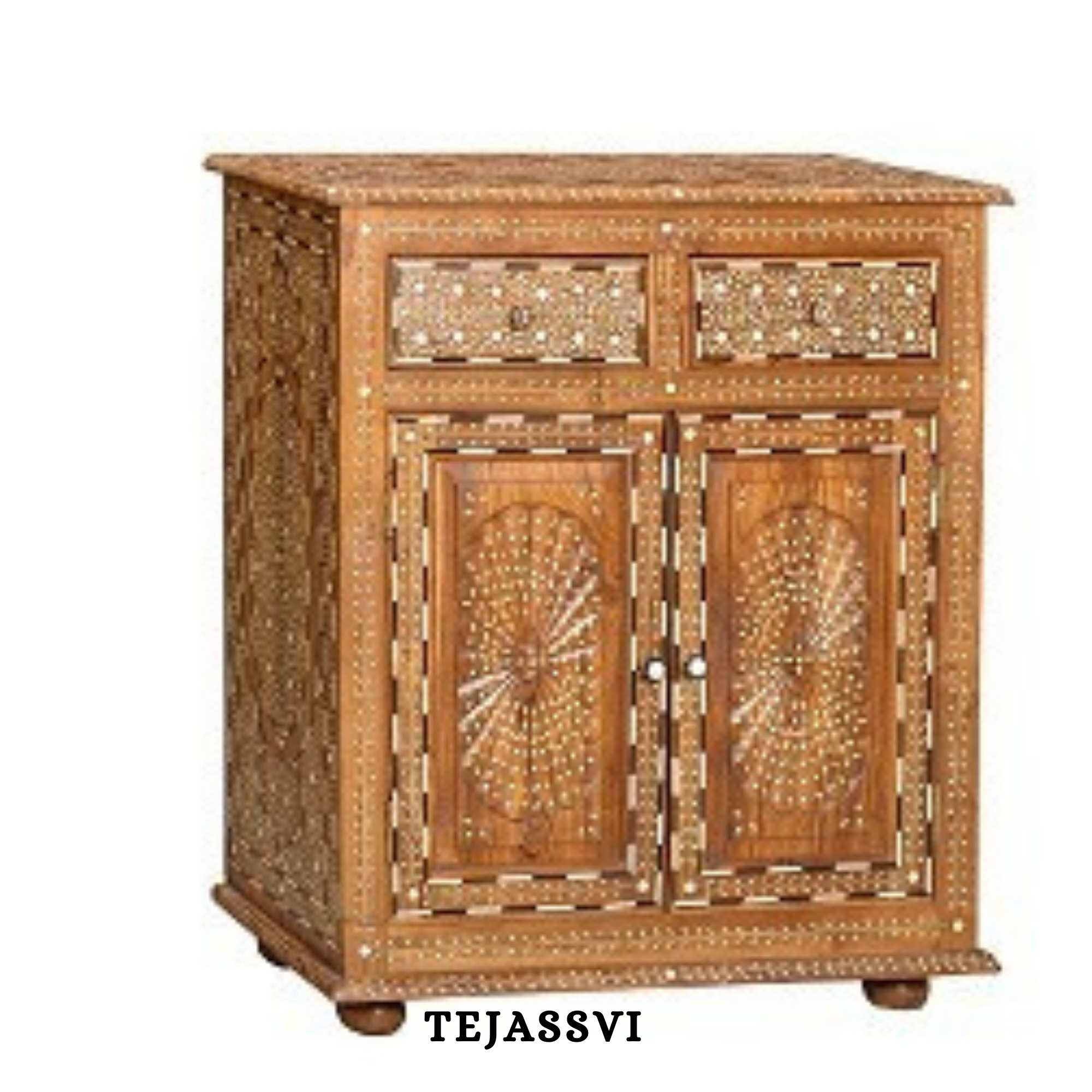 Handmade Wood Bone Inlay Modern Sideboards / Wood Bone Inlay Console | Wood Bone Inlay Cabinet With 2 Drawer & 2 Door Furniture  | Wooden Sideboards | Luxury Furniture.