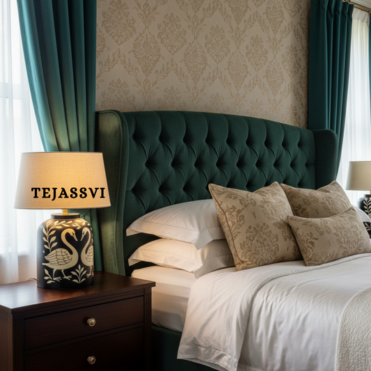 Wooden Bone Inlay Floral and swan Pattern Lamp for Bedroom / Bone Inlay Bed Room Lamp / Bedroom Décor Lamp / Handmade Inlay Table Lamp Home Decor Accent Light