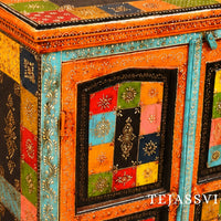 Wooden Indian Beautiful Hand Painting Side Board / Handmade Furniture / Side Table Indian Handicrafts Décor / Home Cupboard / Storage Cabinet.