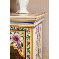 Handmade Hand Painted Bedside Table in Cream & Yellow Home Décor Table / Bedroom Table / Side Table / Indian Moroccan Painted Furniture.