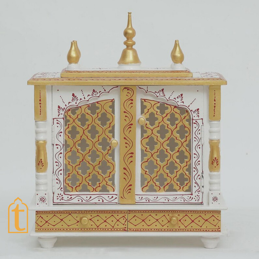 Handcrafted Wooden Wall Mounted Mandir: Home Pooja Ghar with Drawers