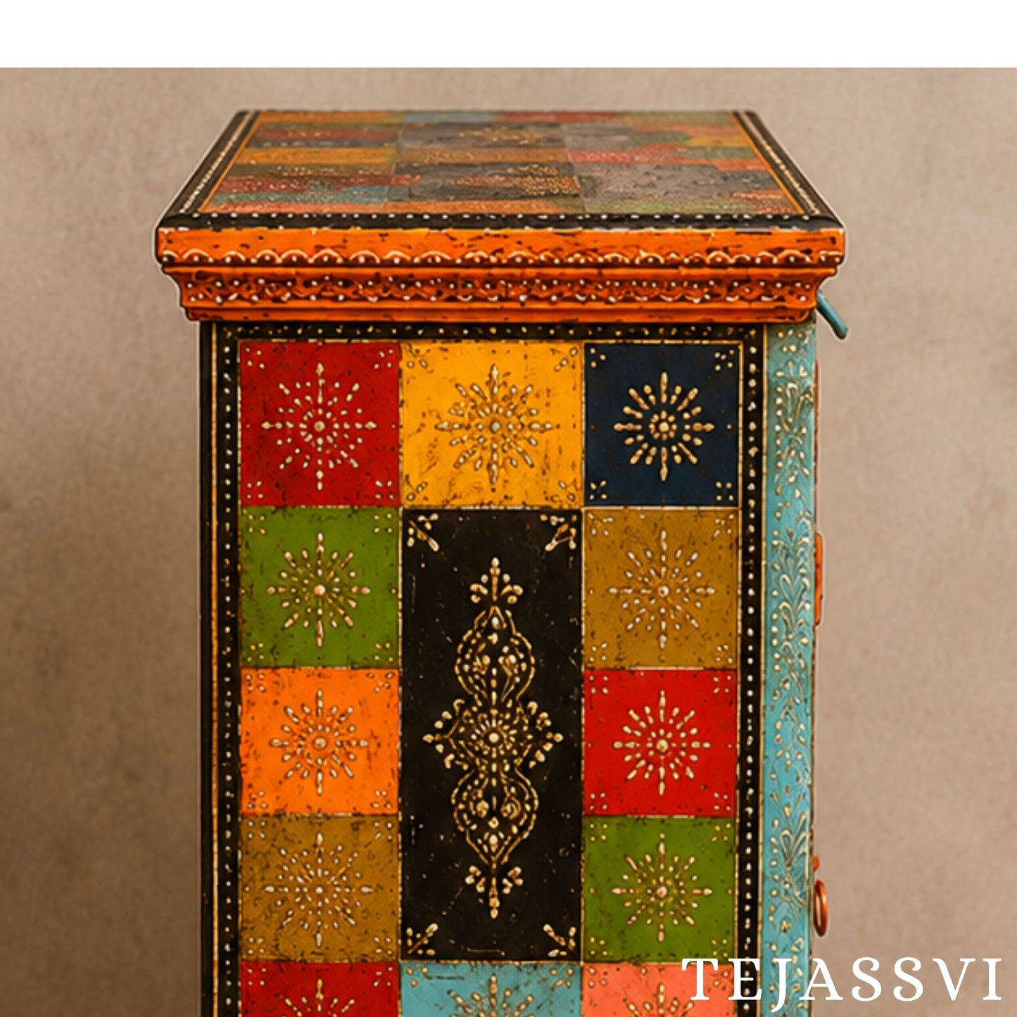 Wooden Indian Beautiful Hand Painting Side Board / Handmade Furniture / Side Table Indian Handicrafts Décor / Home Cupboard / Storage Cabinet.