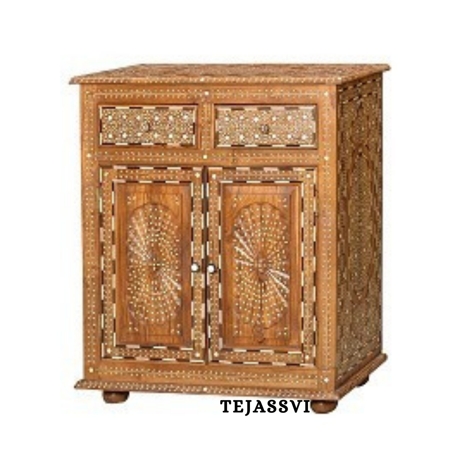 Handmade Wood Bone Inlay Modern Sideboards / Wood Bone Inlay Console | Wood Bone Inlay Cabinet With 2 Drawer & 2 Door Furniture  | Wooden Sideboards | Luxury Furniture.