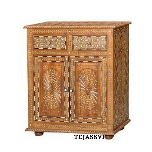 Handmade Wood Bone Inlay Modern Sideboards / Wood Bone Inlay Console | Wood Bone Inlay Cabinet With 2 Drawer & 2 Door Furniture  | Wooden Sideboards | Luxury Furniture.