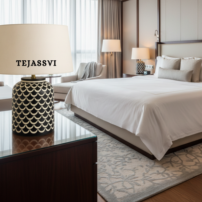 Wooden Bone Inlay Lamp for Bedroom / Bone Inlay Bed Room Lamp / Bedroom Décor Lamp / Handmade Inlay Table Lamp Home Decor Accent Light