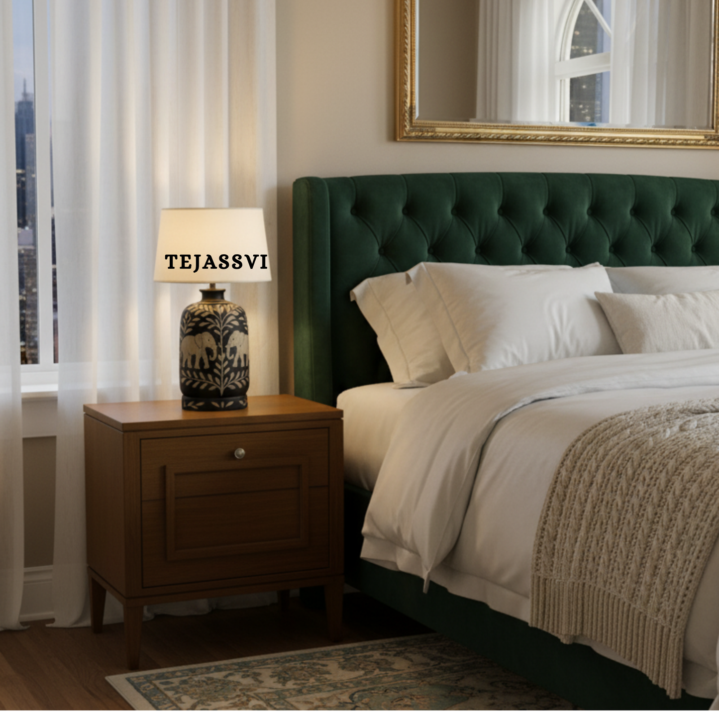 Wooden Bone Inlay Floral and Elephant Pattern Lamp for Bedroom / Bone Inlay Bed Room Lamp / Bedroom Décor Lamp / Handmade Inlay Table Lamp Home Decor Accent Light