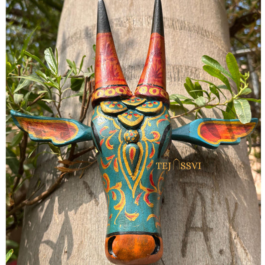 Wooden Cow Head | Bull | Nandi Head Mask Wall Décor. Wooden Wall Hanging. Ethnic Indian Art Best Minimalist Gift Idea for Christmas/Diwali