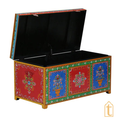 Indian Hand painted Solid Wood Hand-Painted Trunk | wooden storage large Box.