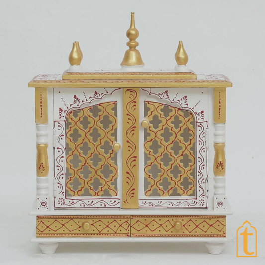 Handcrafted Wooden Wall Mounted Mandir: Home Pooja Ghar with Drawers