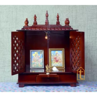 Large Wooden Prayer Temple | Handmade Wall Mount Pooja Mandir with Door | Brown Home Pooja Ghar
