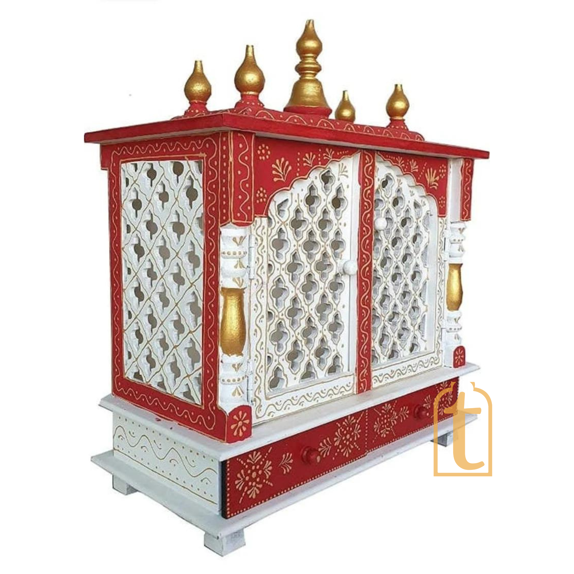 Large Handmade Wooden Pooja Temple | Brown Wall Hanging Mandir with Door | Home Prayer Room Decor