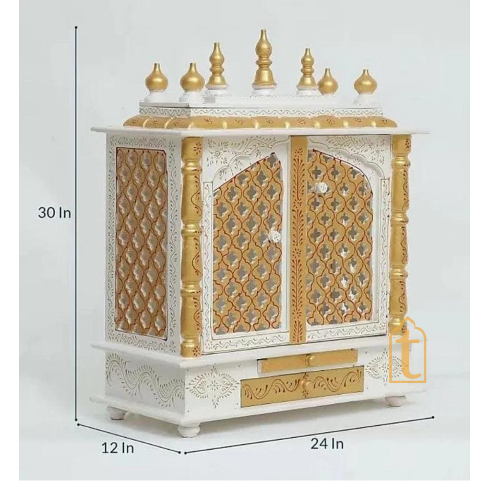 Brown Wooden Temple with Door | Handmade Wall Mounted Pooja Mandir | Large Home Prayer Altar for Diwali