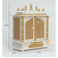 Brown Wooden Temple with Door | Handmade Wall Mounted Pooja Mandir | Large Home Prayer Altar for Diwali
