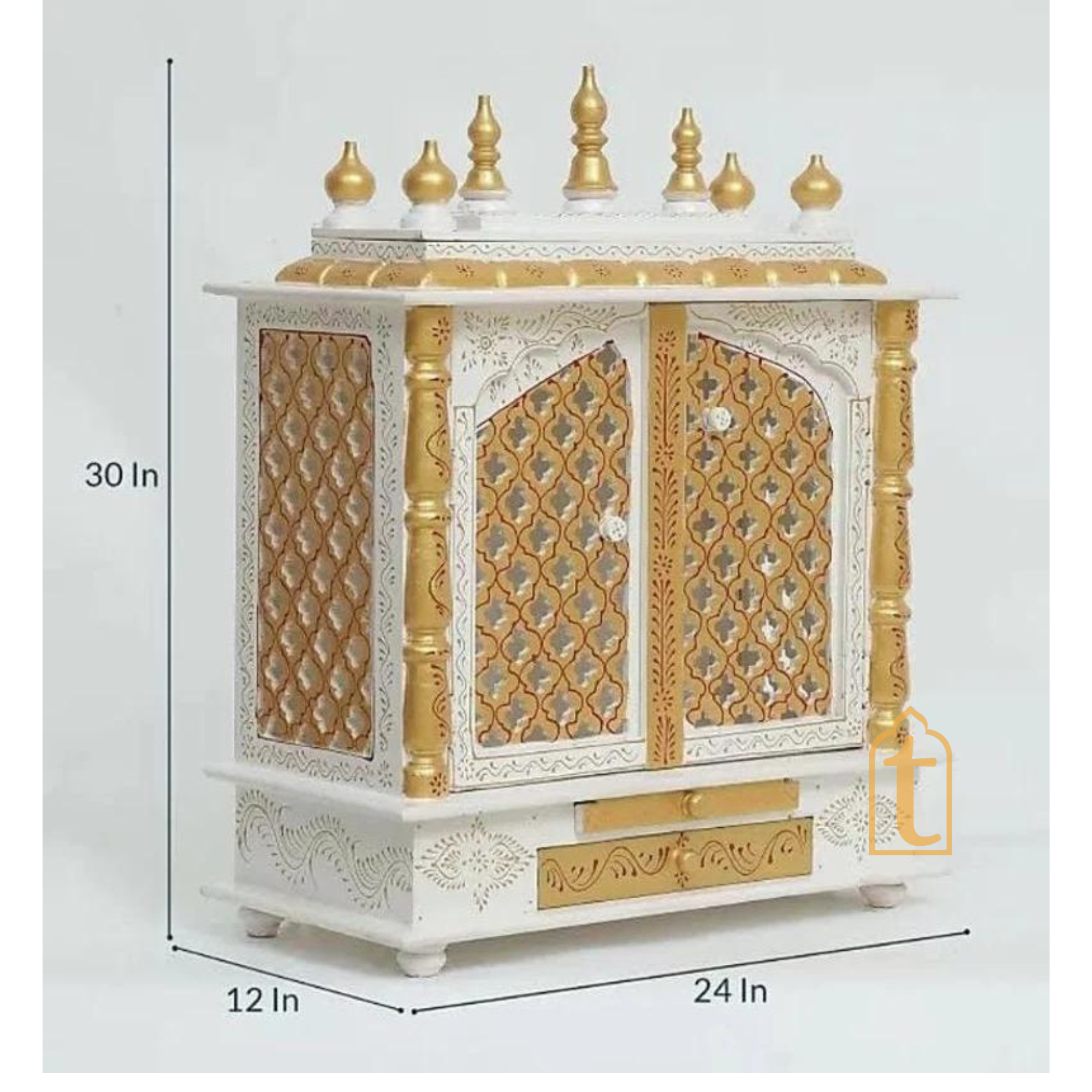 Brown Wooden Temple with Door | Handmade Wall Mounted Pooja Mandir | Large Home Prayer Altar for Diwali