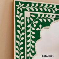 Bone Inlay Floral Design Green Resin Wall Hanging Large Mirror