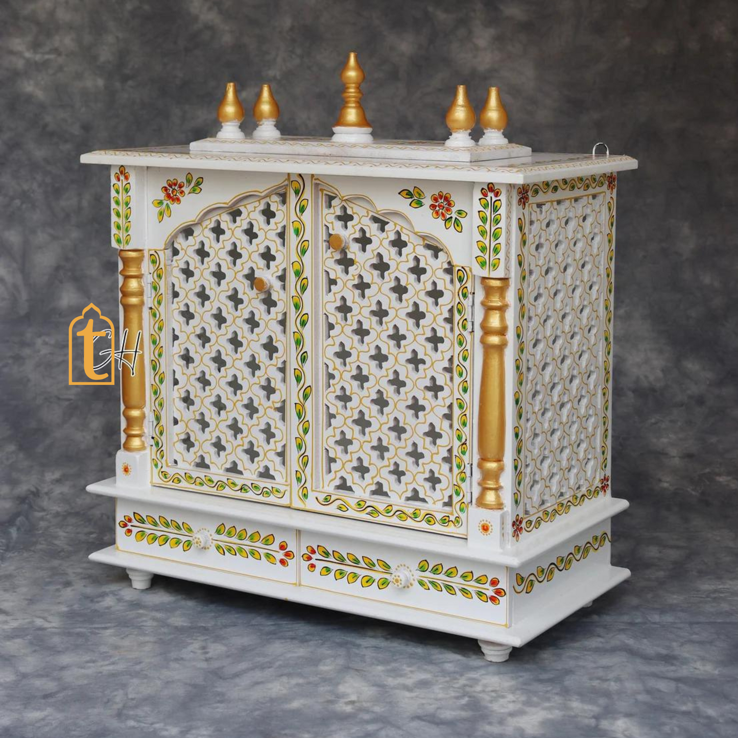 Handcrafted Wooden Pooja Mandir with Door | Large Wall Hanging Temple for Home | Brown Wooden Prayer Altar