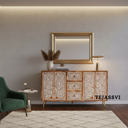 Handmade Wood Inlay Sideboards / Wood Inlay Console / Wood Inlay Chest of Drawer / Luxury Furniture / Wood Inlay Cabinet with Door & Drawer .