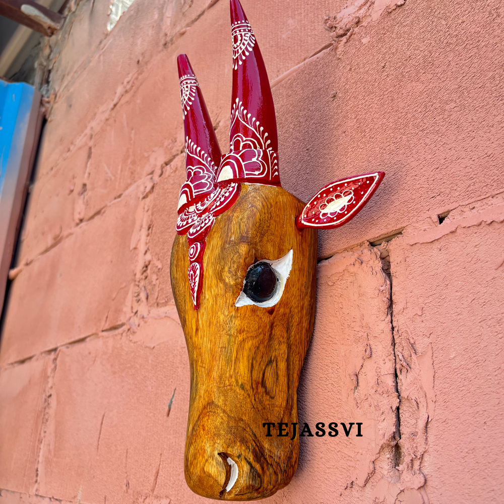 Wooden Cow Head | Bull | Nandi Head Mask Wall Décor. Wooden Wall Hanging.Ethnic Indian Art Best Minimalist Gift Idea for Christmas/Diwali