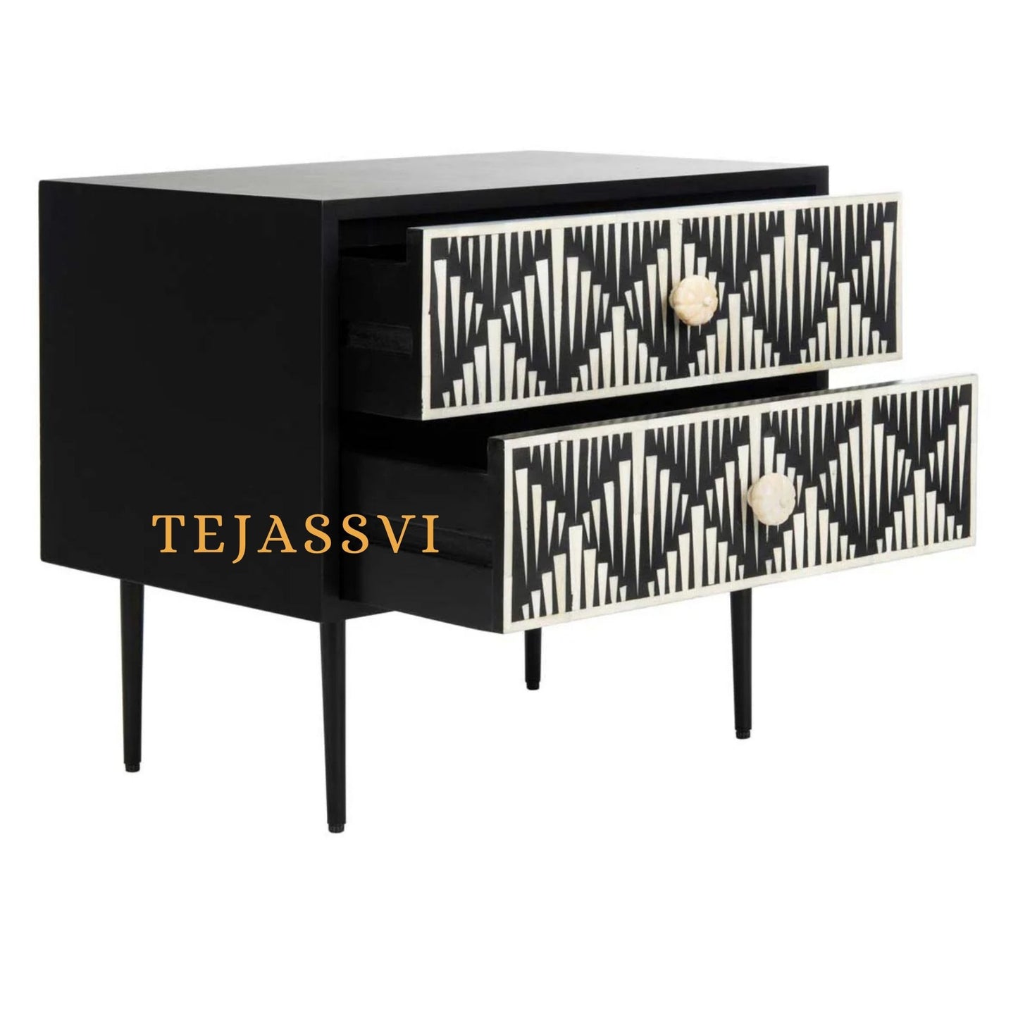 Handmade Bone Inlay Bedside Table For Black Color, Bone Inlay Table ,  Strip Design Bedside Table, Bone Inlay Cocktail Table