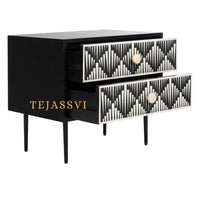 Handmade Bone Inlay Bedside Table For Black Color, Bone Inlay Table ,  Strip Design Bedside Table, Bone Inlay Cocktail Table