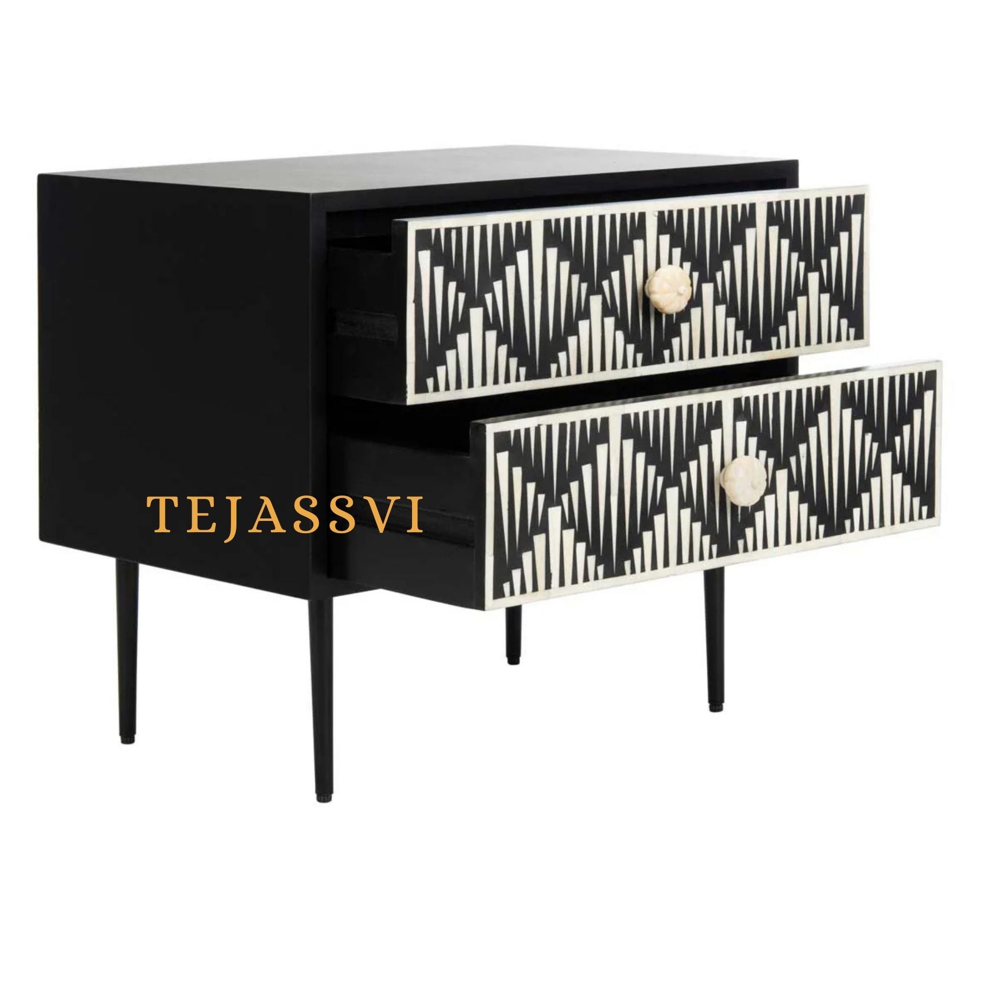 Handmade Bone Inlay Bedside Table For Black Color, Bone Inlay Table ,  Strip Design Bedside Table, Bone Inlay Cocktail Table