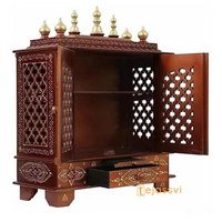 Large Wooden Temple for Home with Doors | Wall Mounted Pooja Mandir | Handmade Brown Prayer Altar for Diwali