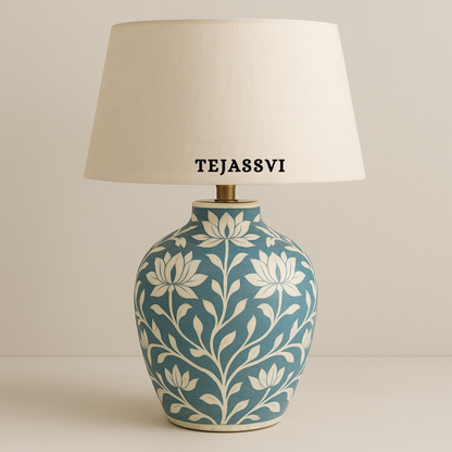 Wooden Bone Inlay Floral Pattern Lamp for Bedroom / Bone Inlay Bed Room Lamp / Bedroom Décor Lamp / Handmade Inlay Table Lamp Home Decor Accent Light