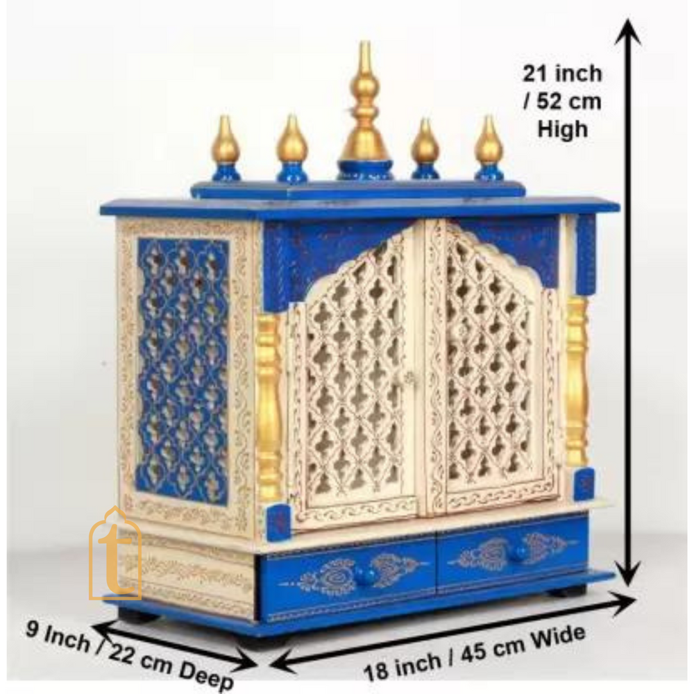 Home Wooden Temple with Doors | Handmade Wall Hanging Pooja Mandir | Large Brown Worship Shrine for Diwali