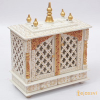 Handmade Wooden Mandir for Home | Wall Hanging Temple with Door | Large Brown Prayer Altar & Pooja Ghar