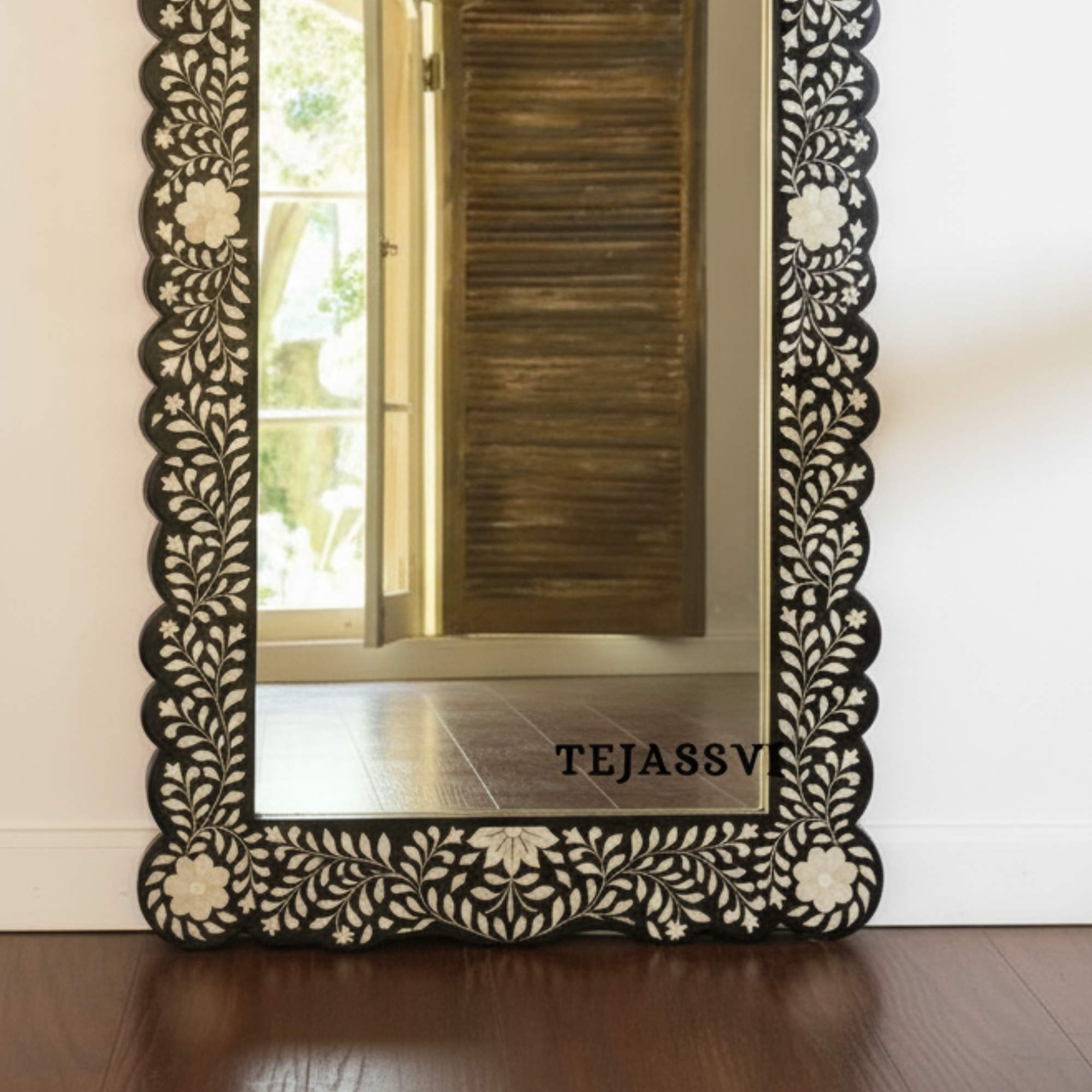 Bone Inlay Large Mirror Black Resin Wall Décor Mirror