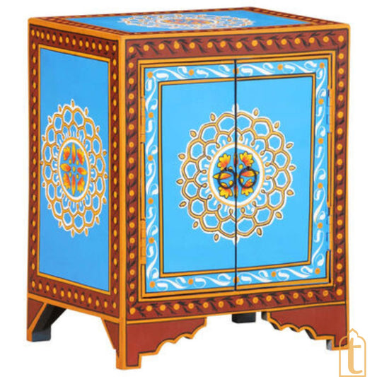 Wooden painted bedside table / bedside cabinet with hand painting/ Bedside cupboard/ Indian painted bedside cabinet/ painted bedside.
