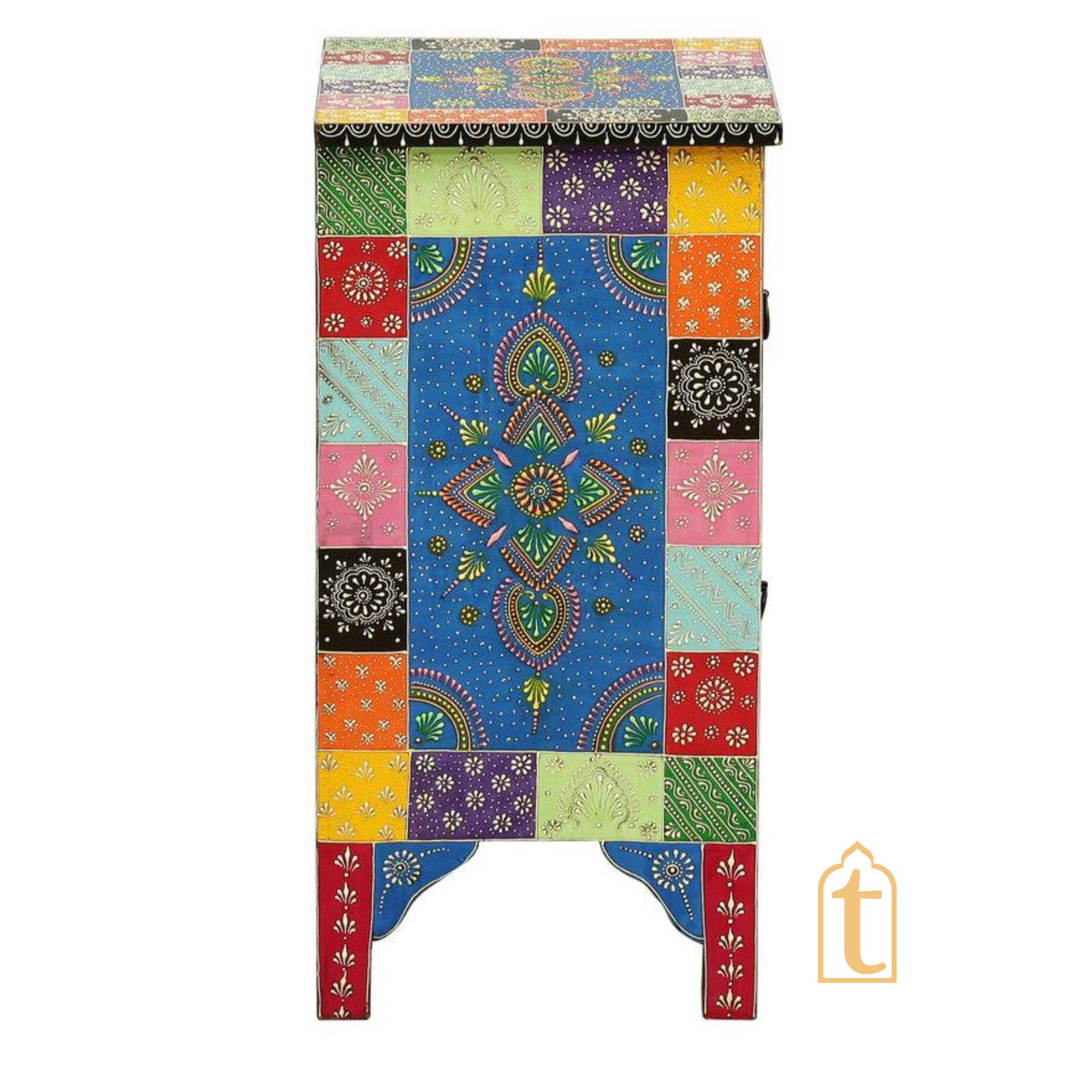 Indian Hand painted Wooden Chest Drawers / Side Table / Chest of Drawer for Living Room | Traditional Side Table with Drawers.
