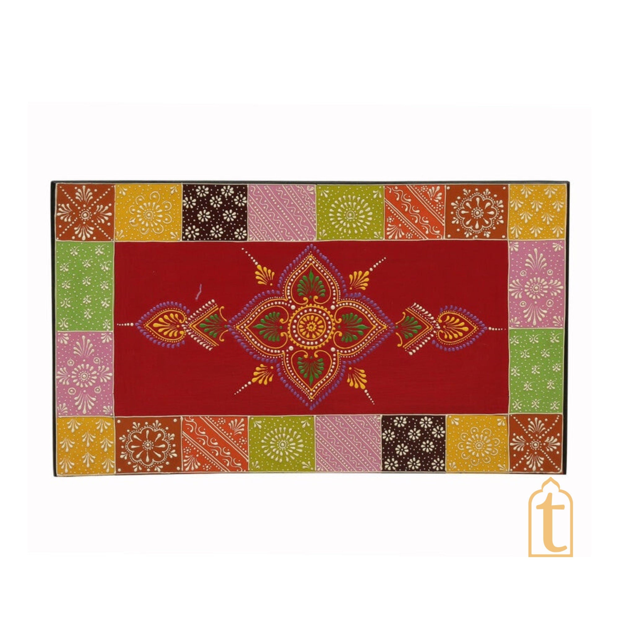 Hand Painted Solid Wood Embossed Bedside Cabinet In Multi Color, Nightstand hand paint night lamp stand.