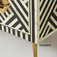 Bone Inlay Bedside Table for 1 Drawer / Bone Inlay Table / Strip Design Bedside Table / Bone Inlay Cocktail Table . (Copy)