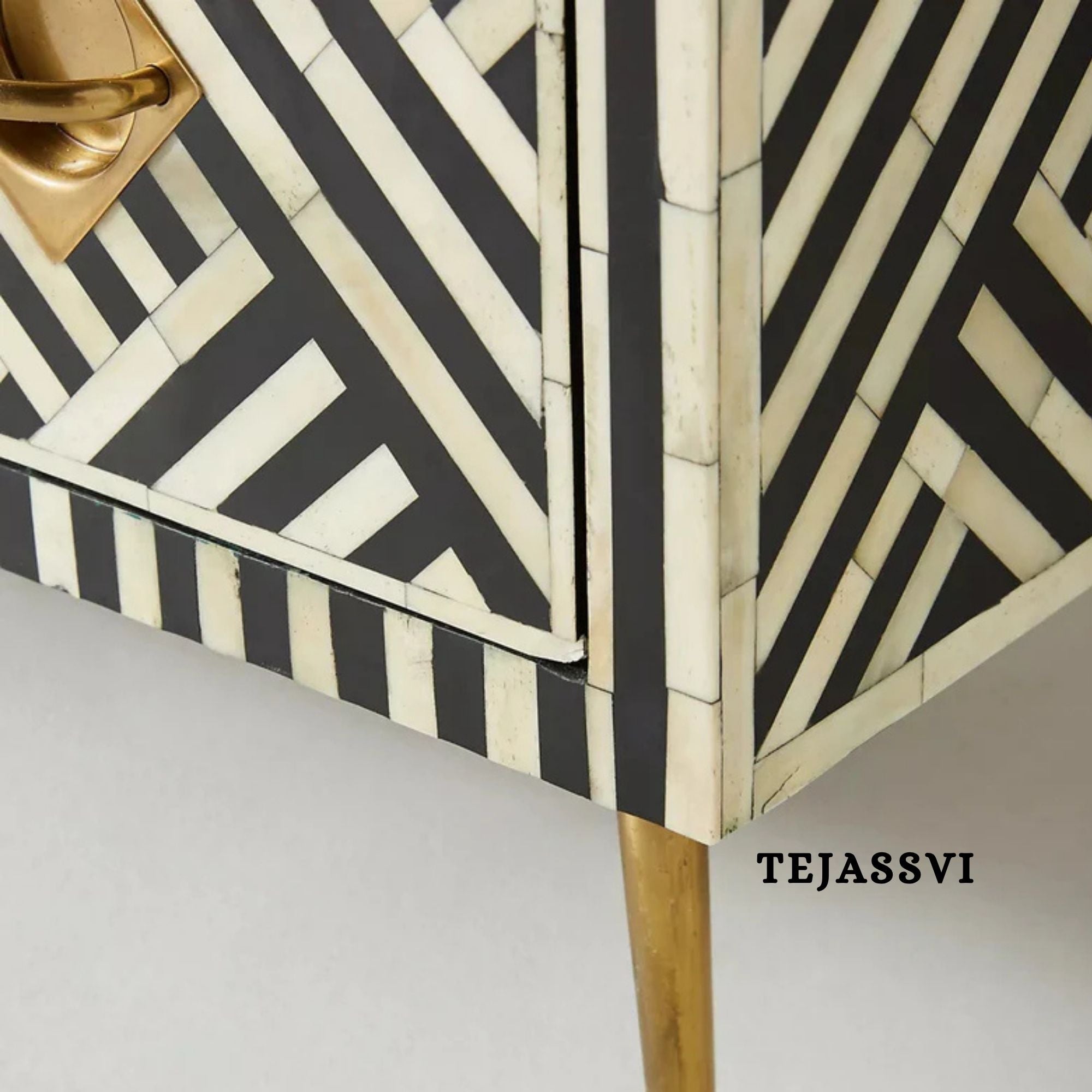 Bone Inlay Bedside Table for 1 Drawer / Bone Inlay Table / Strip Design Bedside Table / Bone Inlay Cocktail Table . (Copy)