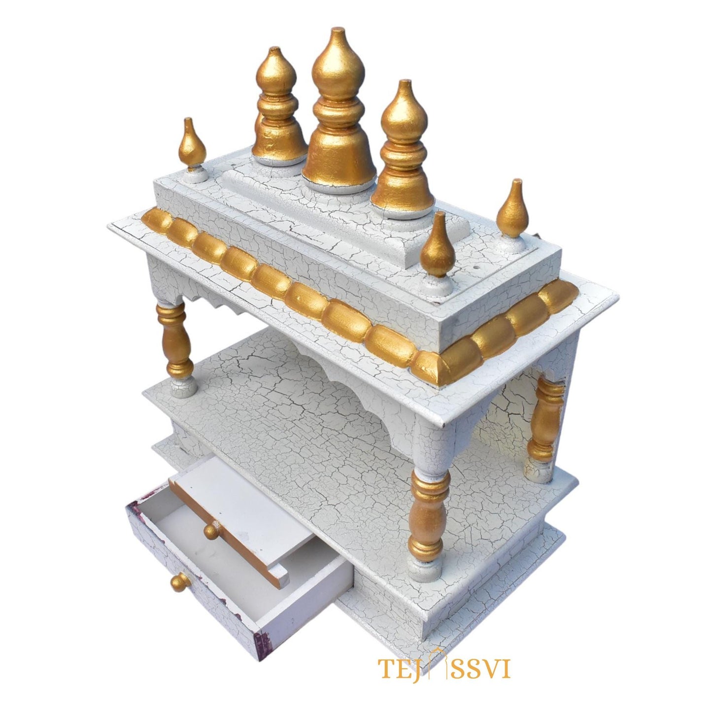 White Wooden Open Temple Pooja Mandir | Beautiful Wall Hanging Small Wooden Temple for Home | Wooden Prayer Room, Alter, Shrine, Pooja Ghar