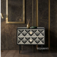 Handmade Bone Inlay Bedside Table For Black Color, Bone Inlay Table ,  Strip Design Bedside Table, Bone Inlay Cocktail Table