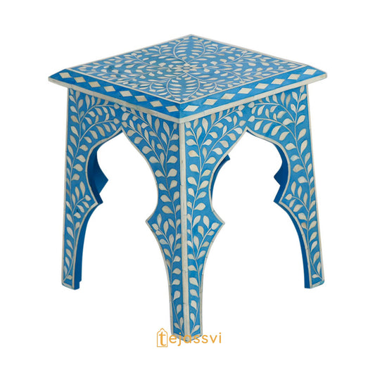 Handmade Blue Bone Inlay Table | Bone Inlay stool | Bone inlay floral  side table | Bone Inlay Antique Corner Table, Modern Luxury Furniture