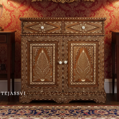 Handmade Wood Bone Inlay Modern Sideboards / Wood Bone Inlay Console | Wood Bone Inlay Cabinet With 2 Drawer & 2 Door Furniture  | Wooden Sideboards | Luxury Furniture.