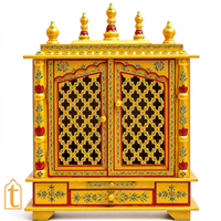 Handcrafted Wooden Temple Mandir: Gold Painted Hindu Pooja Ghar