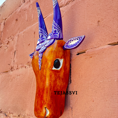 16 Wooden Cow Head | Bull | Nandi Head Mask Wall Décor. Wooden Wall Hanging. Ethnic Indian Art Best Minimalist Gift Idea for Christmas/Diwali