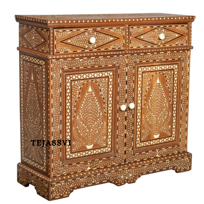 Handmade Wood Bone Inlay Modern Sideboards / Wood Bone Inlay Console | Wood Bone Inlay Cabinet With 2 Drawer & 2 Door Furniture  | Wooden Sideboards | Luxury Furniture.