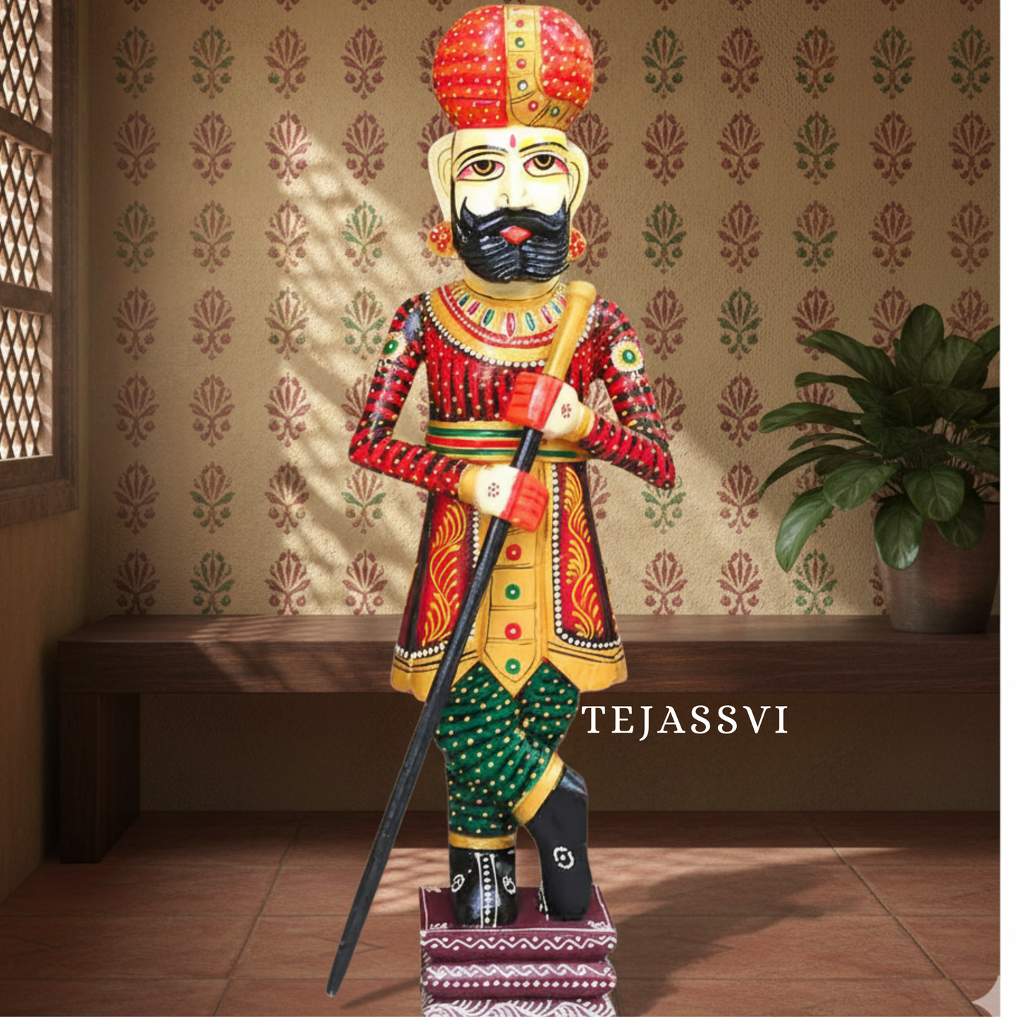 Wooden Hand-Painted Chowkidar / Hand-Painted Rajasthani Wooden Statues /Decorative Painting Chowkidar / Home and Hotel door Chowkidar / Decorative Chowkidar.
