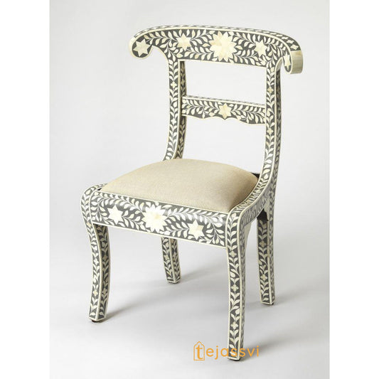 Bone Inlay Floral Chair blue | Bone Inlay chair | Wooden Modern Luxury Furniture/ wooden chair/ wooden stool/ bone table/ home furniture.