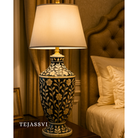 Wooden Bone Inlay Floral Pattern Lamp for Bedroom / Bone Inlay Bed Room Lamp / Bedroom Décor Lamp / Handmade Inlay Table Lamp Home Décor Accent Light