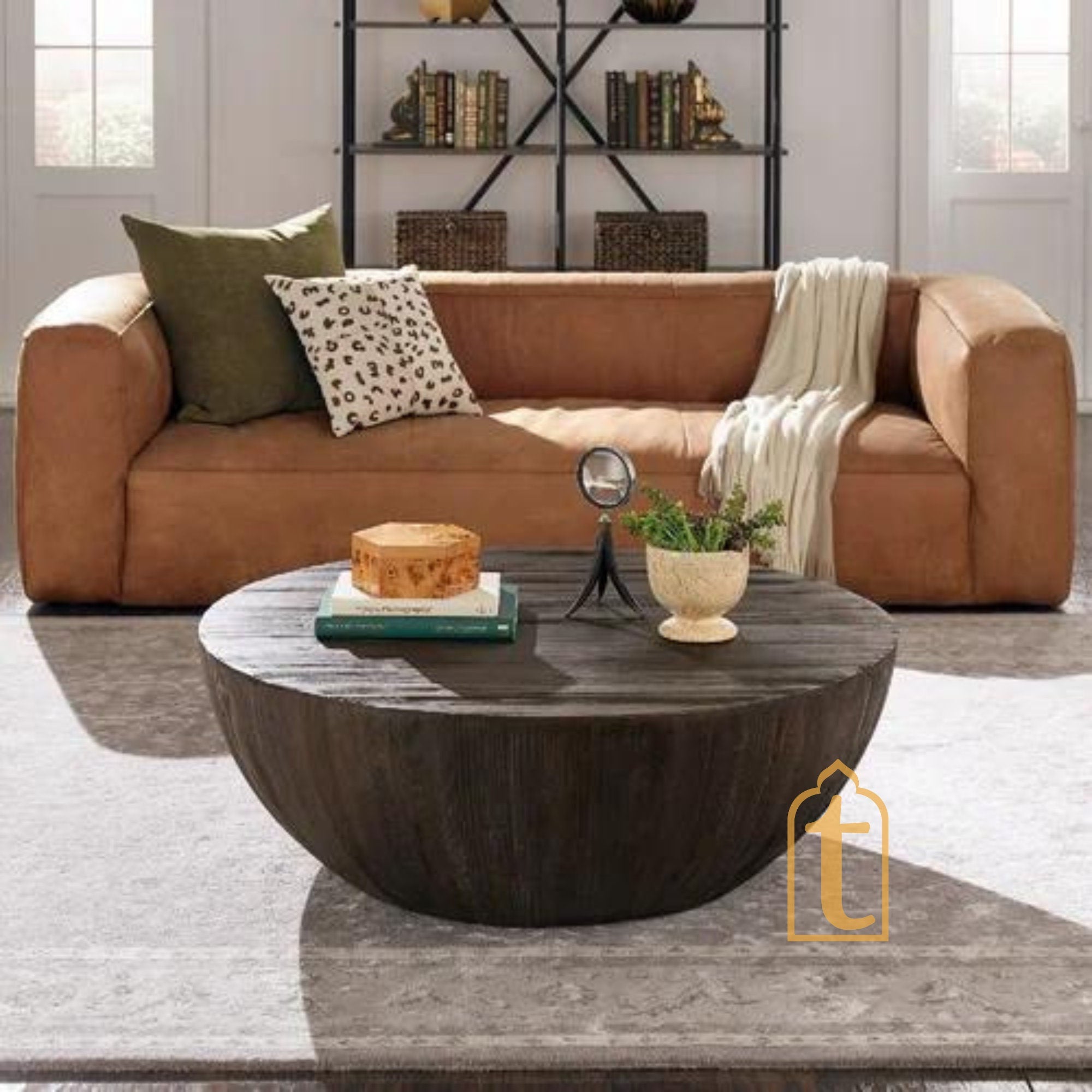 Black Coffee Table for Living Area / Handmade Drum Table Home Décor / Handmade Wooden Barrel Shape Cocktail Table / Indian Handcrafted Art.